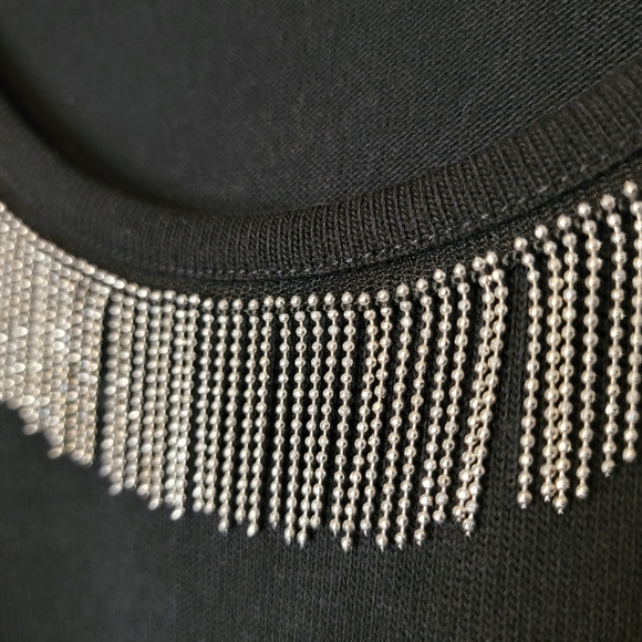 Avenue Women's Plus  Black Knit Sweater Rushed Sleeves Silver Bead Trim - 22/24 - Picture 5 of 9